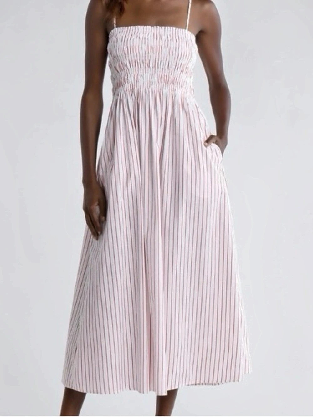 Pistola Bianca Striped Midi Dress White & Pink Small Like New